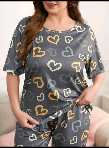 Multi Color Hearts on Gray Nightwear  nightwear for women