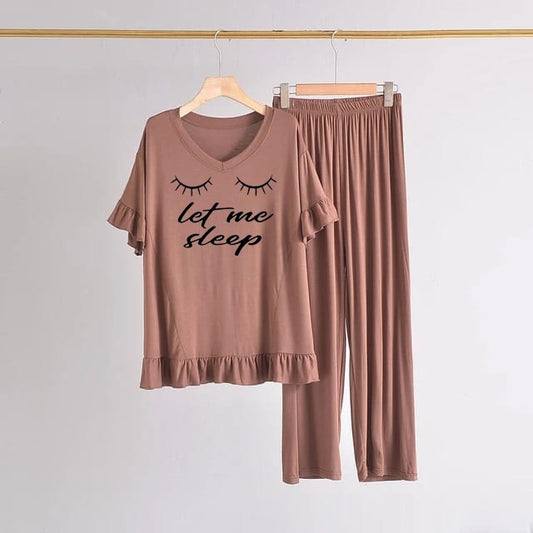 Brown Let me Sleep Printed FROCK Half sleeve ( Top & Palazzo )