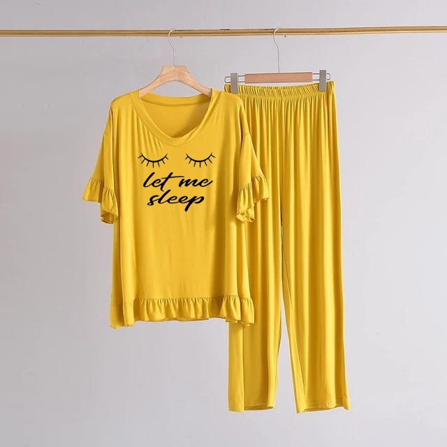 Yellow Let me Sleep Printed FROCK Half sleeve ( Top & Palazzo )