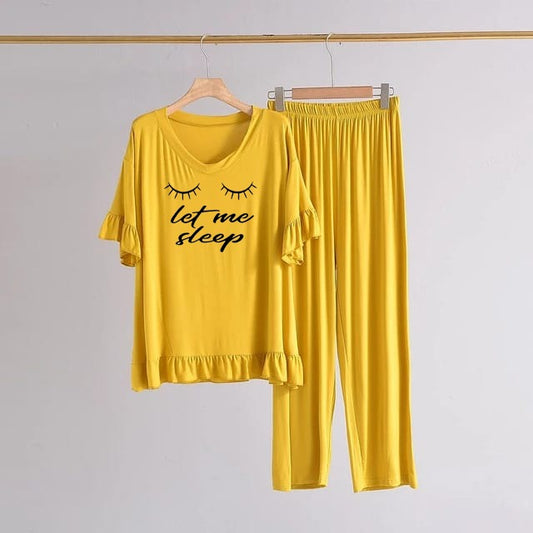 Yellow Let me Sleep Printed FROCK Half sleeve ( Top & Palazzo )