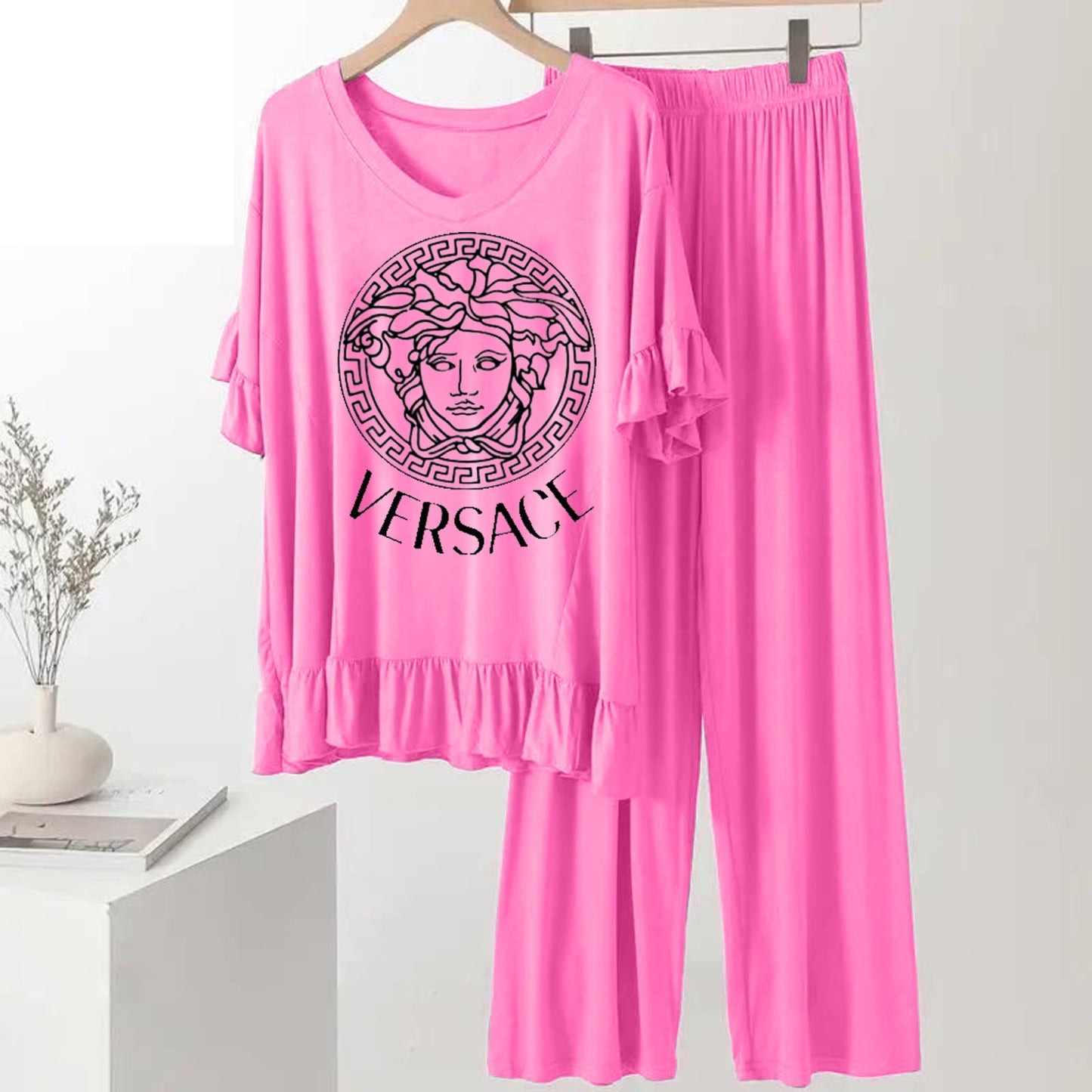 Pink Versace  Printed FROCK Half sleeve ( Top & Palazzo )