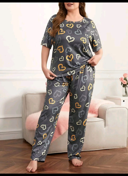 Multi Color Hearts on Gray Nightwear  nightwear for women