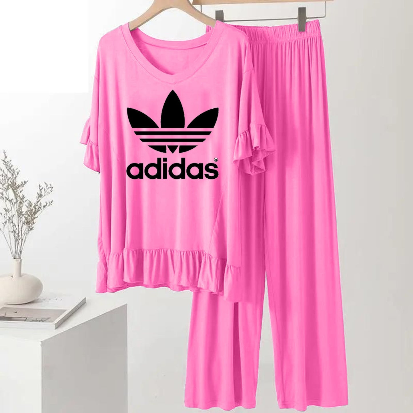 Pink Adidas  Printed FROCK Half sleeve ( Top & Palazzo )