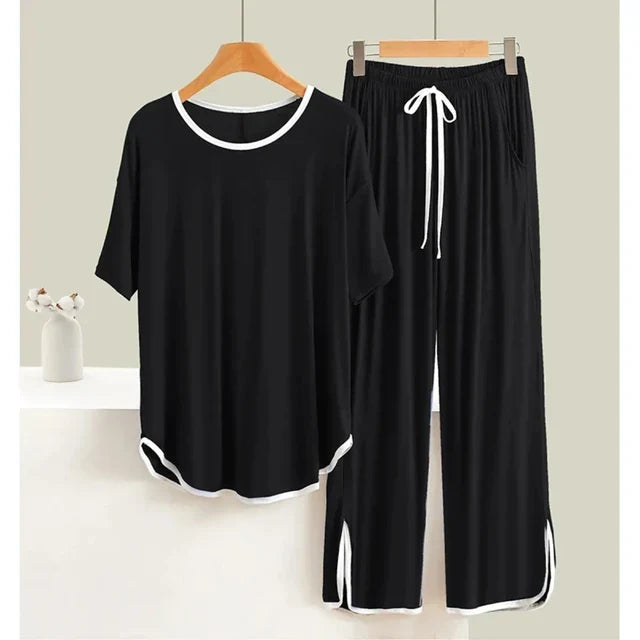 Black  White Round Neck Plazzo PJ Set v2