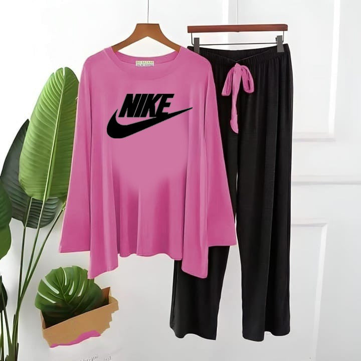 NIKE Logo Printed  Pink with Black Full Sleeves Top & Palazzo