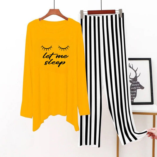 Yellow (let me sleep) Printed Shirt With Lining Trouser ( Half Salves )