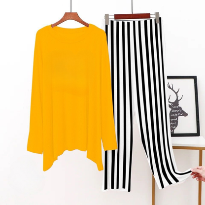 Plain Yellow Shirt Full sleeve with Black & White lining Trouser