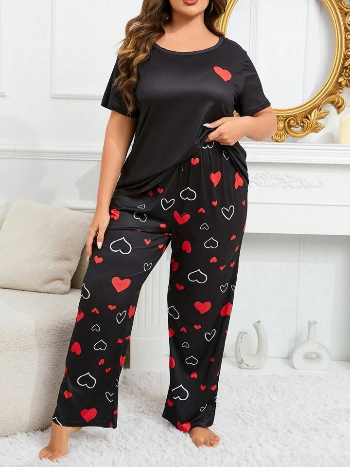 Red & White Hearts on Black Nightwear nightwear for women