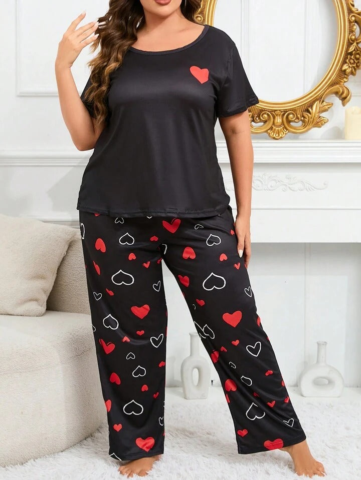 Red & White Hearts on Black Nightwear nightwear for women