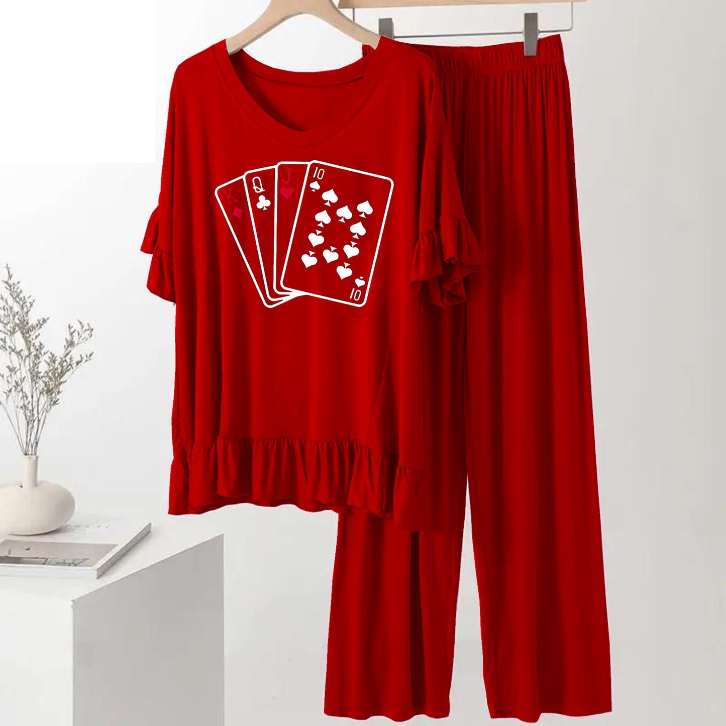 Red Playing Card Printed FROCK Half sleeve ( Top & Palazzo )