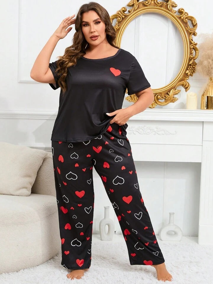 Red & White Hearts on Black Nightwear nightwear for women