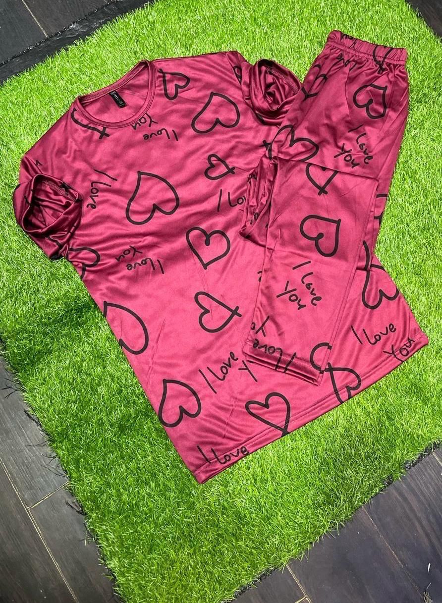 Love Hearts on Maroon Nightwear nightwear for women