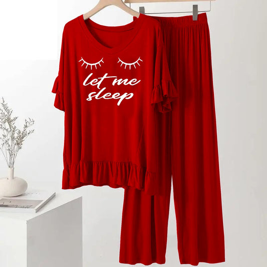 Red Let me Sleep Printed FROCK Half sleeve ( Top & Palazzo )