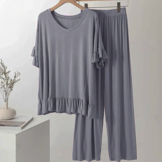 Plain Shiny Grey Half Sleeves Frock Style Top & Palazzo