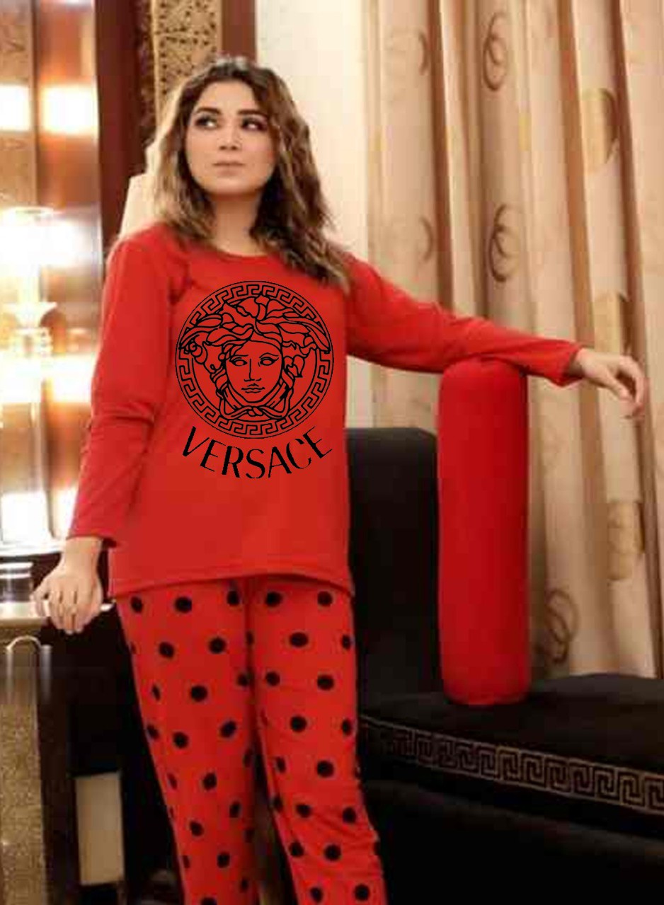 Red VERSACE Shirt with Dotted Palazzo ( Full Sleeves )